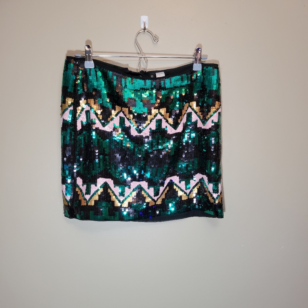 Divided Sequin Mini Skirt in Green, Black, Gold, Pink